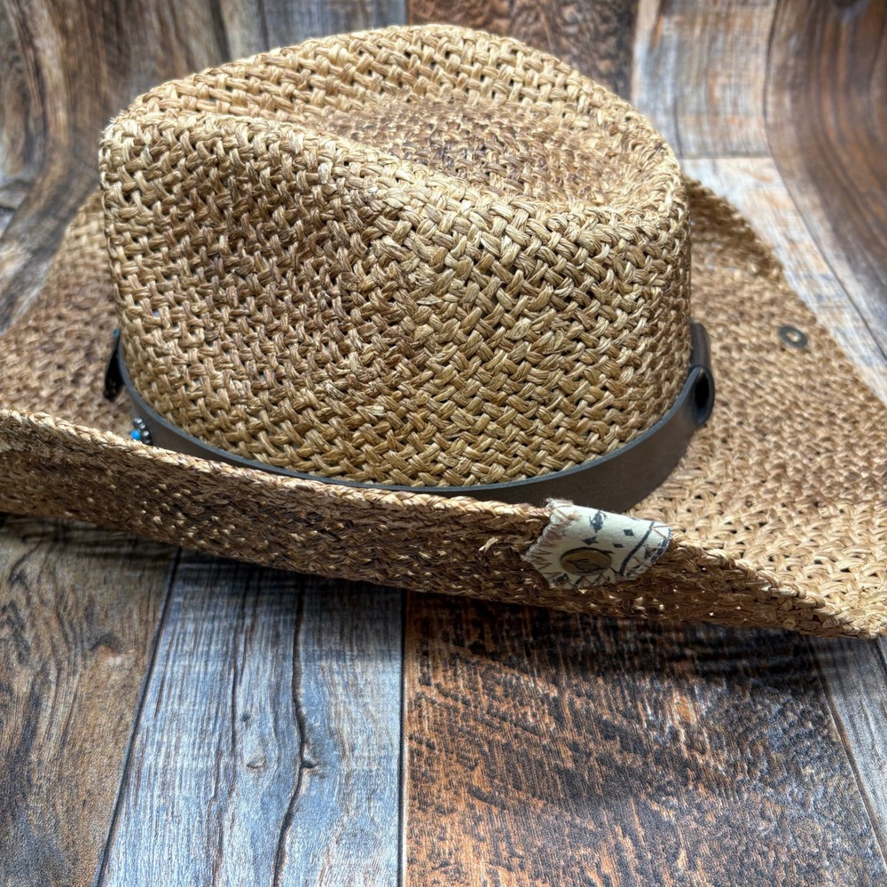 Peter Grimm Straw Cowboy Hat Brown Turquoise Bead Western Drifter - Picture 4 of 8